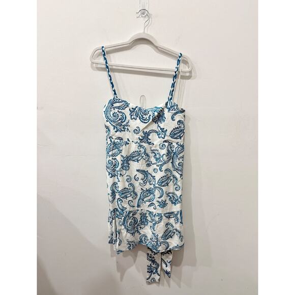 NWT Alice & Olivia Khira Embroidered Voile Mini Dress White/Blue Women's Size 12 - Picture 2 of 7